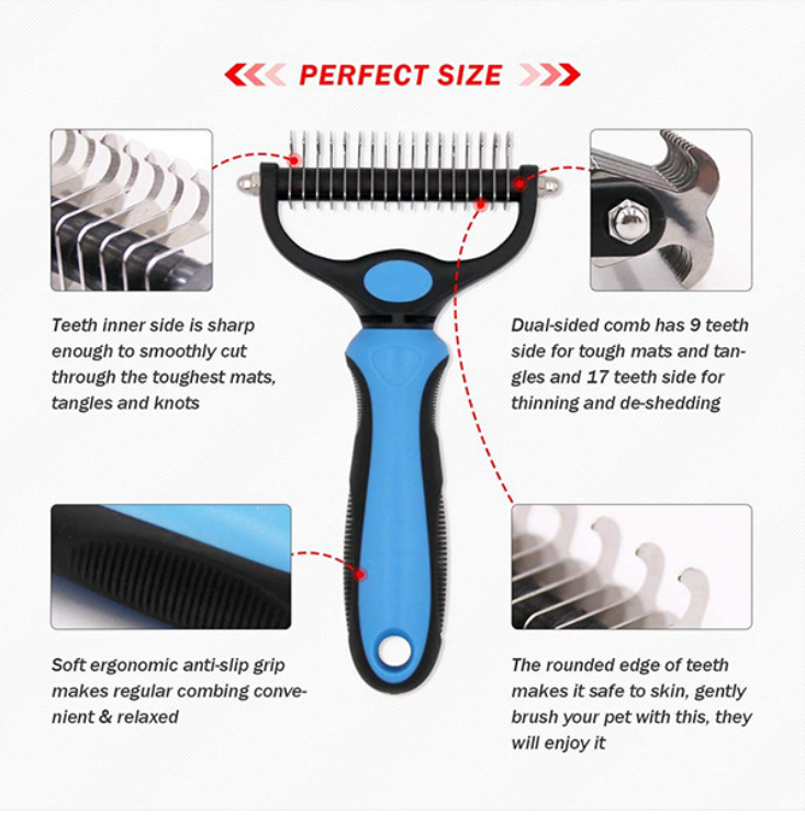 Double-sided pet hair detangling brush