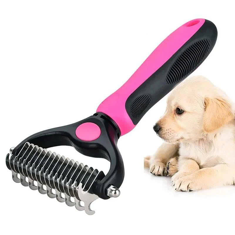 Double-sided pet hair detangling brush