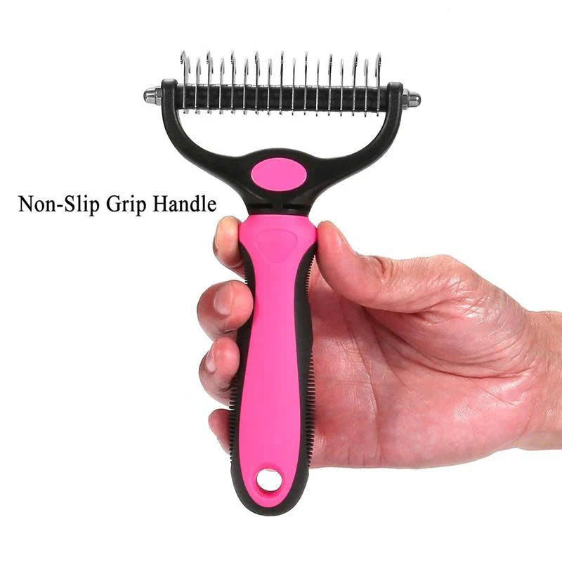 Double-sided pet hair detangling brush