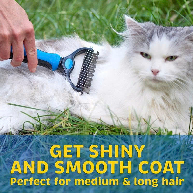Double-sided pet hair detangling brush