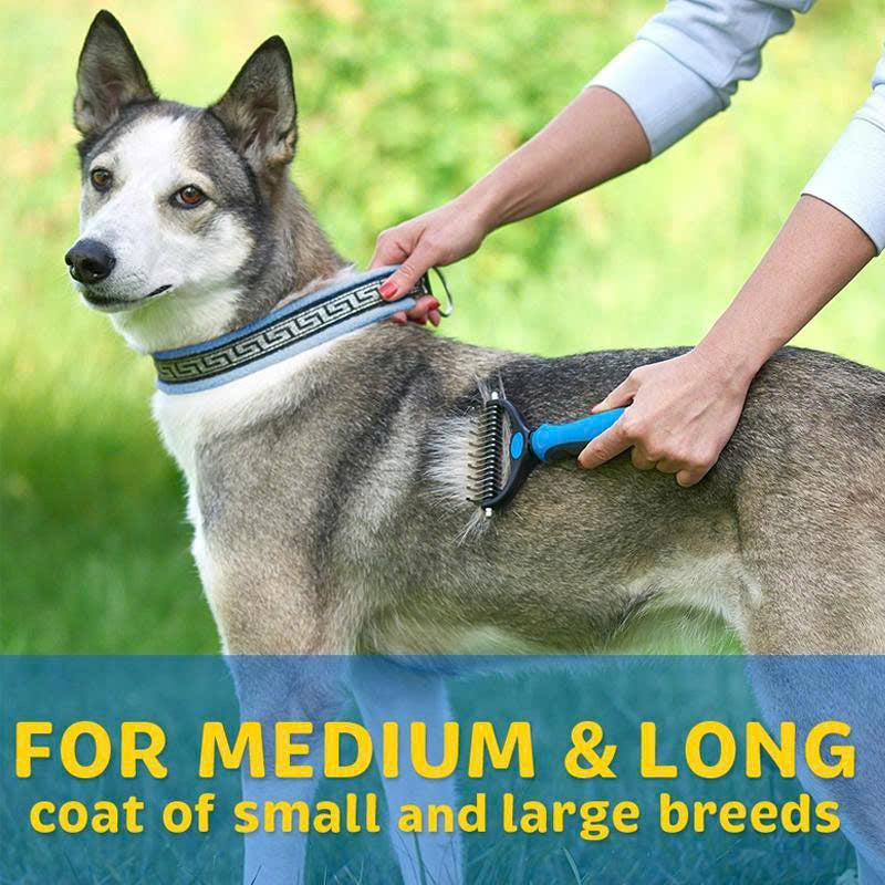 Double-sided pet hair detangling brush