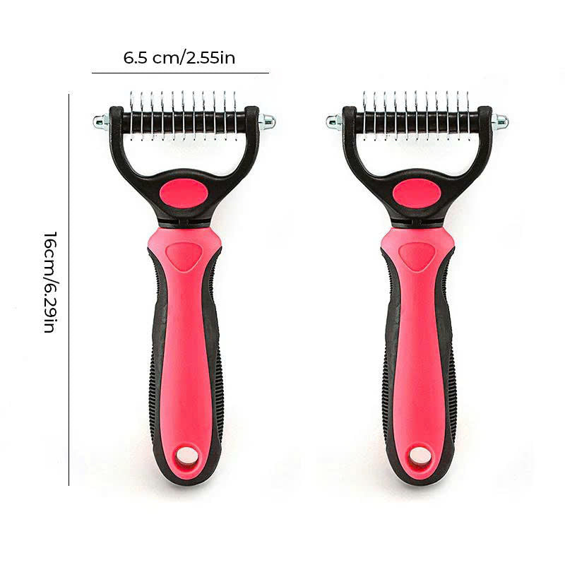 Double-sided pet hair detangling brush