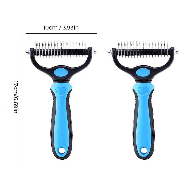 Double-sided pet hair detangling brush