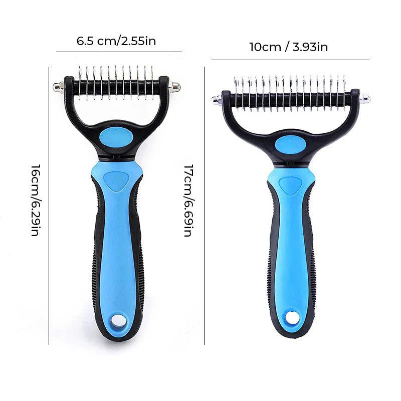 Double-sided pet hair detangling brush