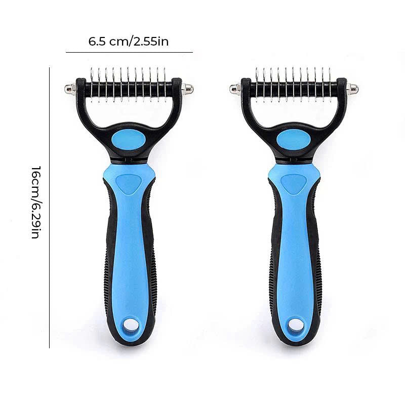 Double-sided pet hair detangling brush