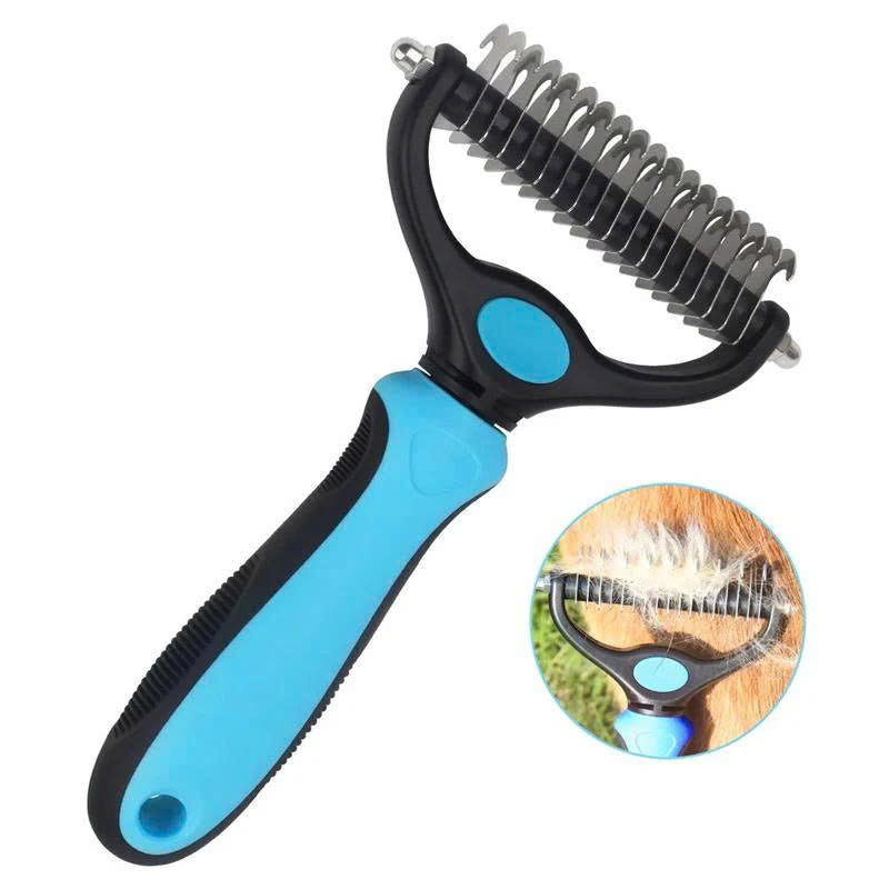 Double-sided pet hair detangling brush