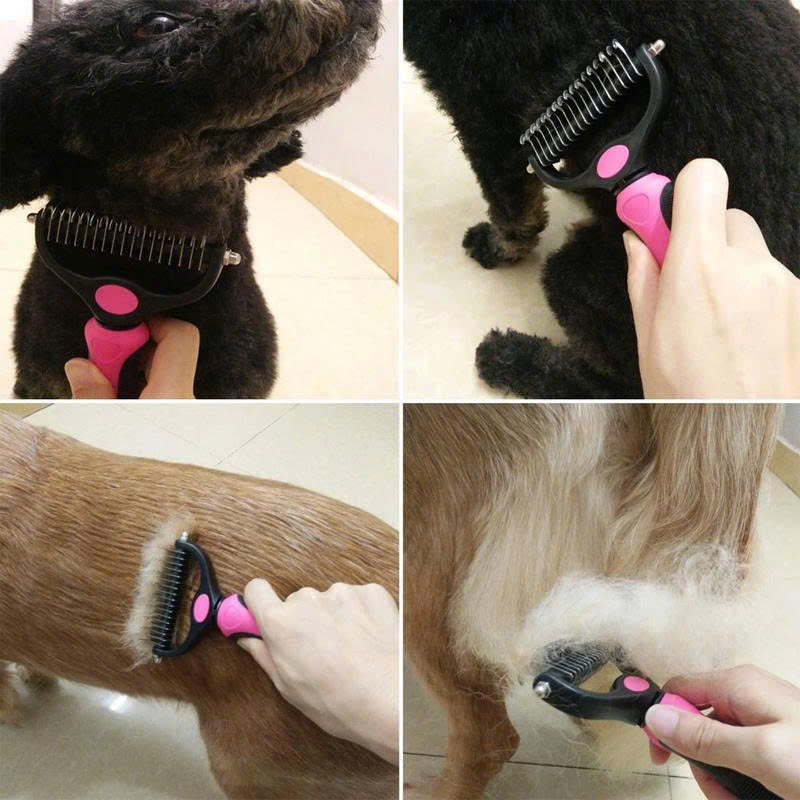 Double-sided pet hair detangling brush