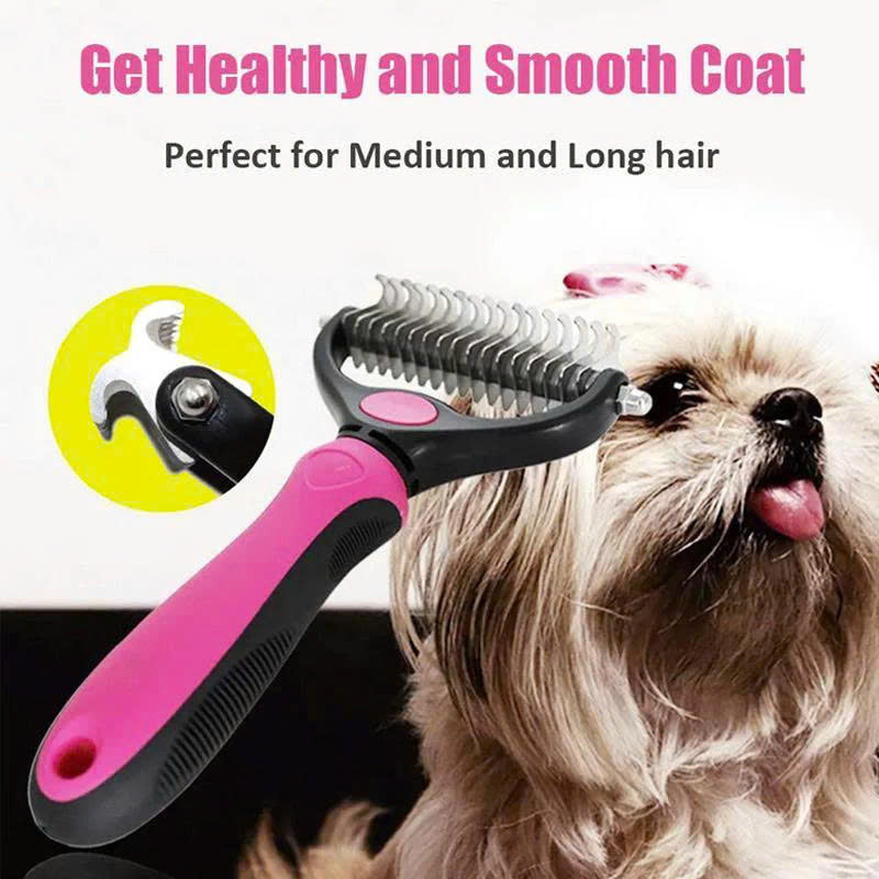 Double-sided pet hair detangling brush