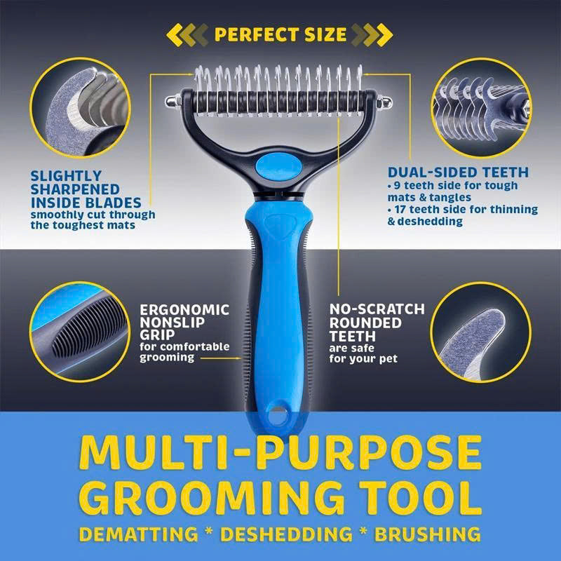 Double-sided pet hair detangling brush
